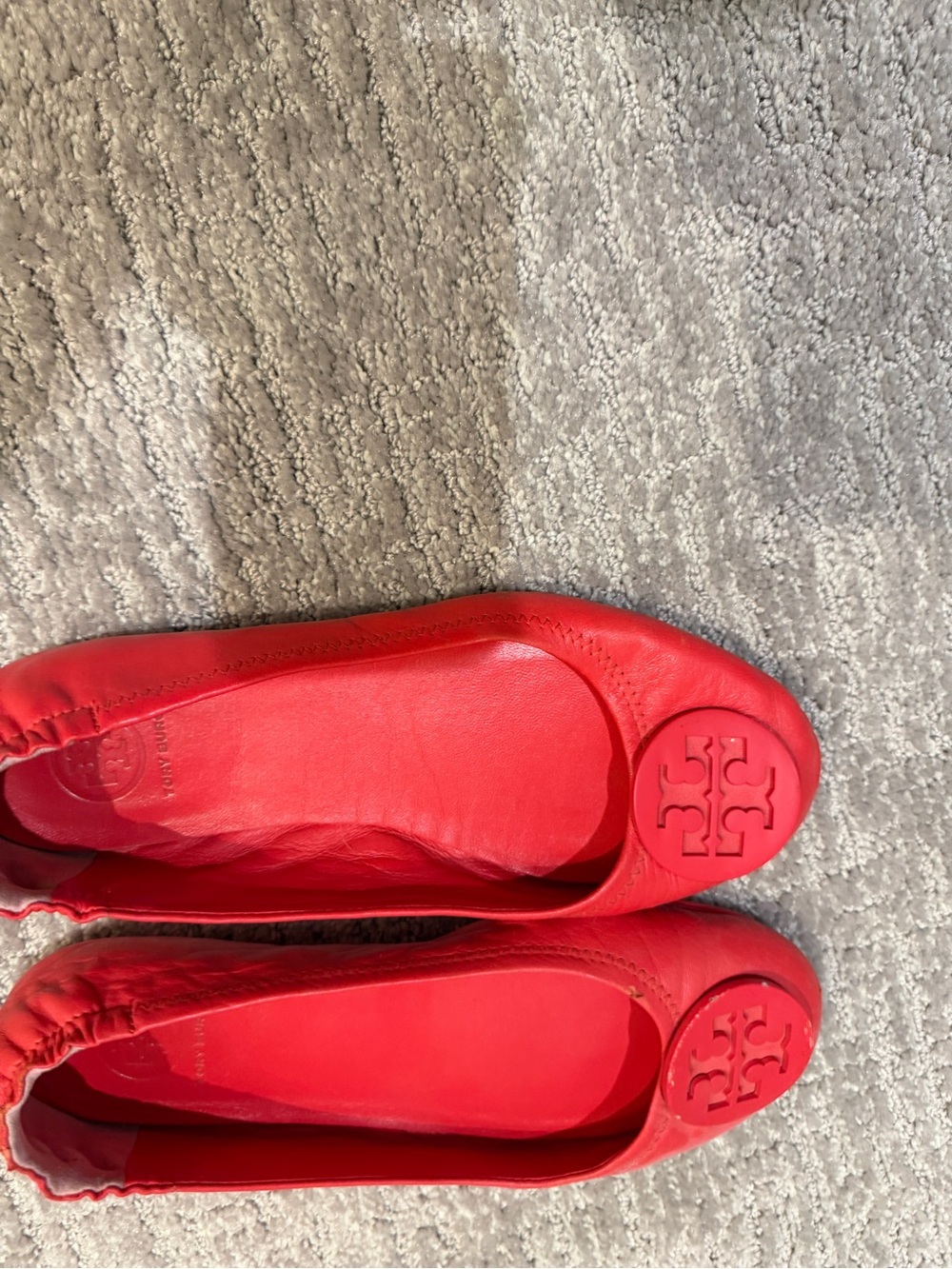 Tory Burch Red Leather Logo Round-Toe Ballet Flats
